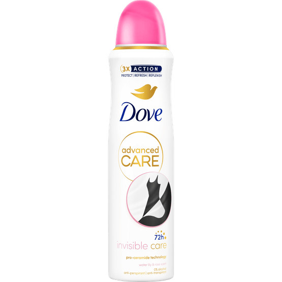 Foto van Dove Deospray advanced care invisible care op witte achtergrond