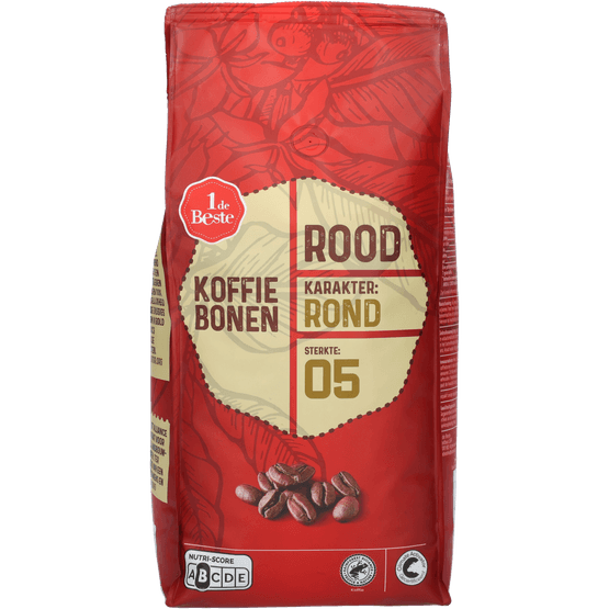 Foto van 1 de Beste Koffiebonen rood op witte achtergrond