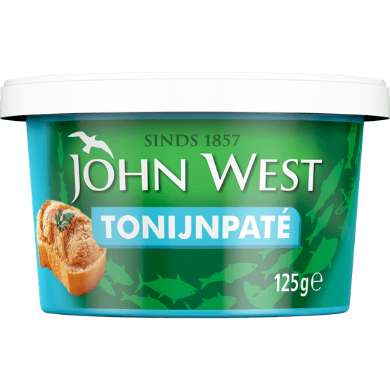 Foto van John West Tonijnpate op witte achtergrond