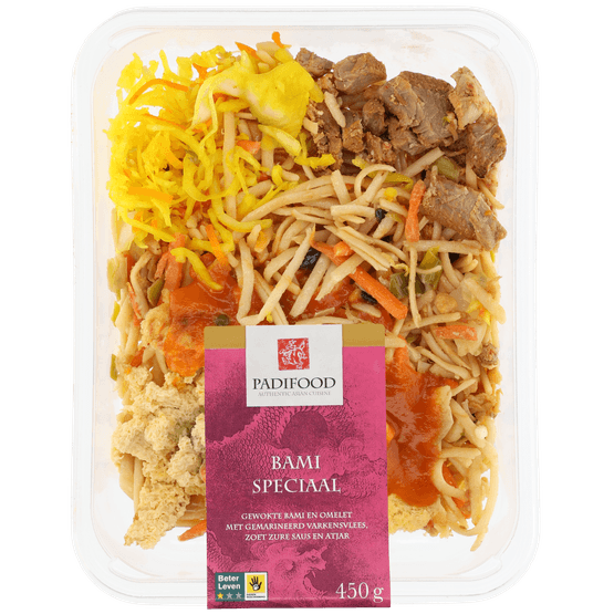 Foto van Padifood Bami speciaal op witte achtergrond