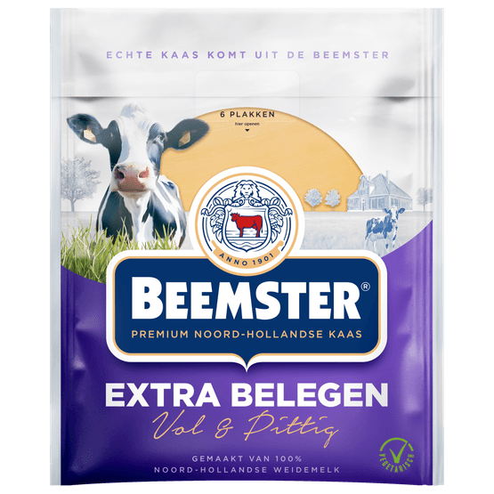 Foto van Beemster Kaas extra belegen 48+ plakken op witte achtergrond