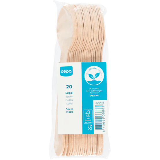 Foto van Depa Lepel hout 16 cm op witte achtergrond