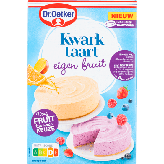 Foto van Dr. Oetker Kwarktaart eigen fruit op witte achtergrond