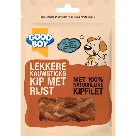 Foto van GOOD BOY Hondensnacks kauwsticks met rijst op witte achtergrond