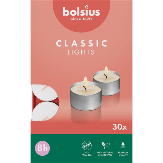 Foto van Bolsius Theelichten wit 8 uur op witte achtergrond