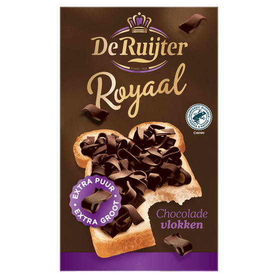 Foto van De Ruijter Chocolade vlokken royaal op witte achtergrond