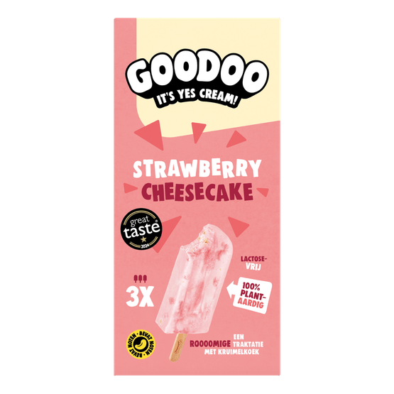 Foto van Goodoo Strawberry cheesecake 3 st. op witte achtergrond