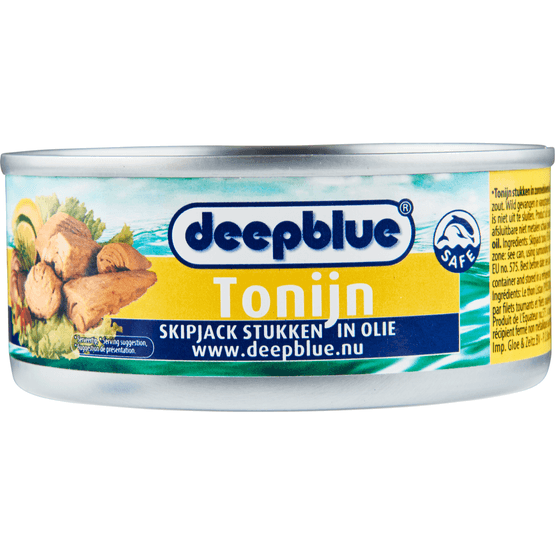 Foto van Deepblue Tonijnstukken in zonnebloemolie op witte achtergrond