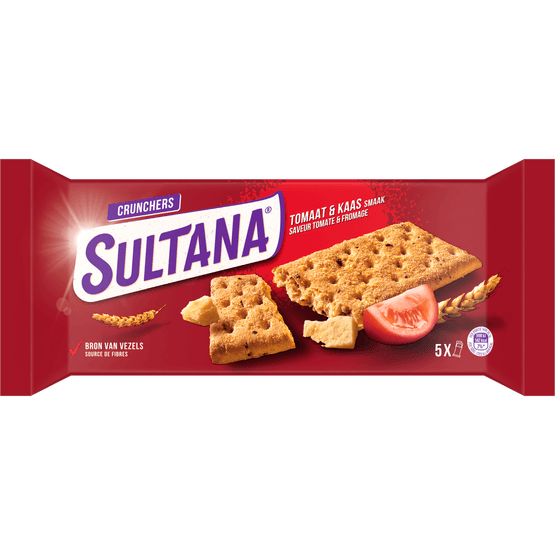 Foto van Sultana Crunchers kaas & tomaat 5x 3st. op witte achtergrond