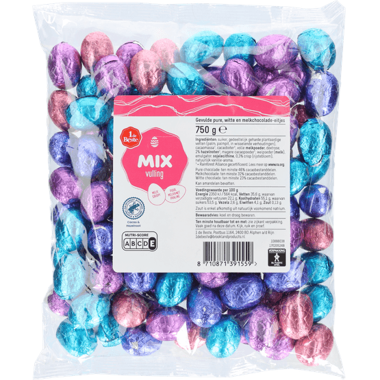 Foto van 1 de Beste Chocolade eitjes gevuld assorti op witte achtergrond