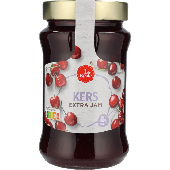 Foto van 1 de Beste Jam extra kers op witte achtergrond