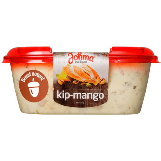 Foto van Johma Kip mango pistachenootje salade op witte achtergrond