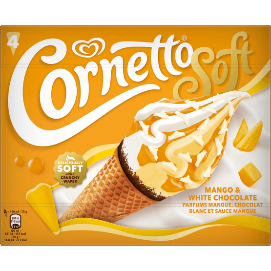 Foto van Ola Cornetto soft mango & white choc 4 st. op witte achtergrond