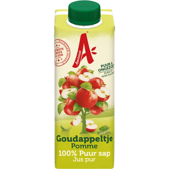 Foto van Appelsientje Appelsap Goudappeltje op witte achtergrond