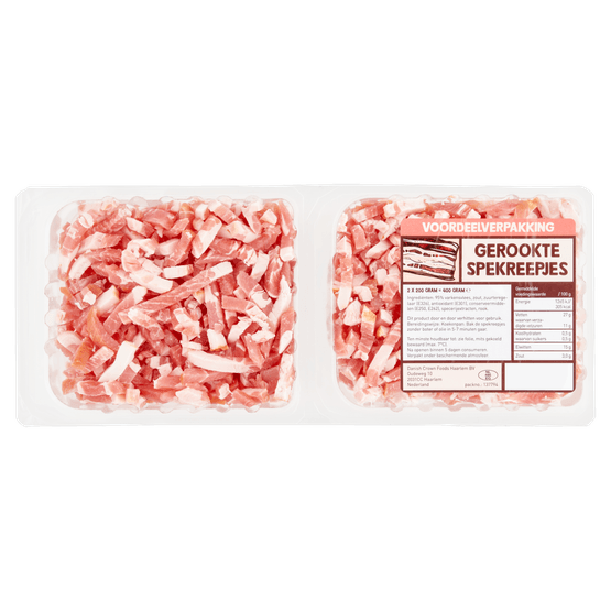 Foto van Vers en Voordelig Spekreepjes op witte achtergrond