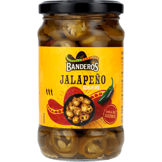 Foto van Banderos Jalapeno schijfjes op witte achtergrond