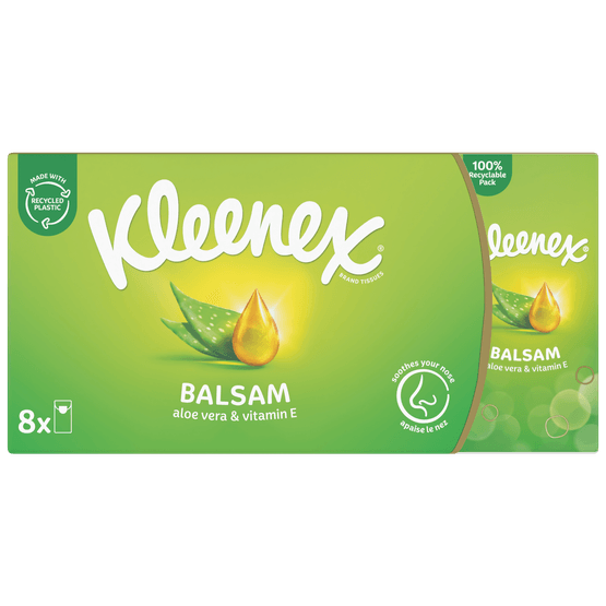 Foto van Kleenex Zakdoekjes balsam op witte achtergrond