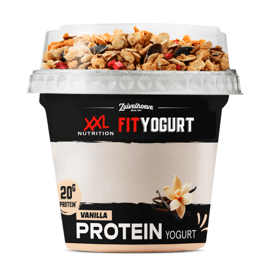 Foto van XXL Fit Yoghurt granola vanilla op witte achtergrond