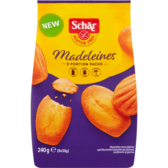 Foto van Schär Madeleines cake op witte achtergrond
