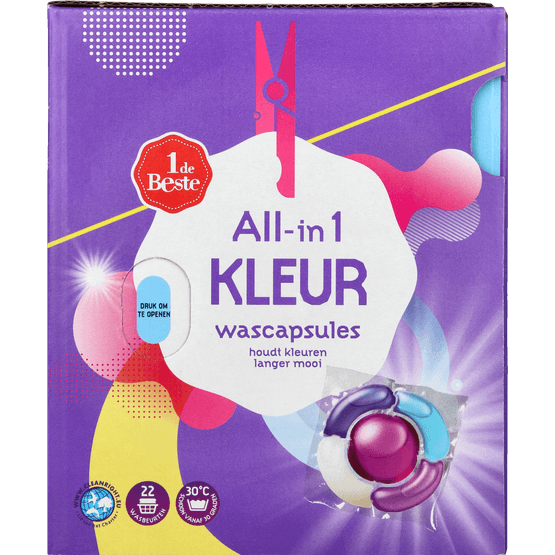 Foto van 1 de Beste Wascapsules kleur op witte achtergrond