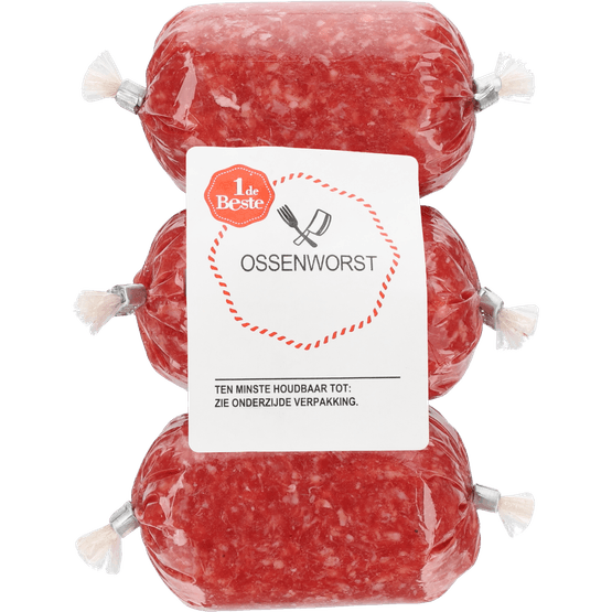 Foto van 1 de Beste Ossenworst 3 st. op witte achtergrond