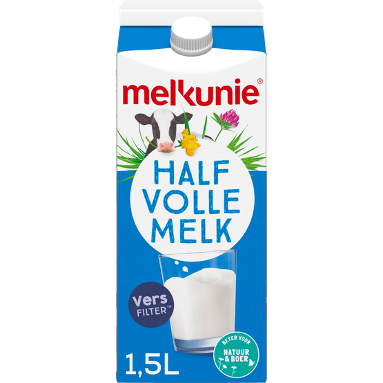 Foto van Melkunie Halfvolle melk op witte achtergrond