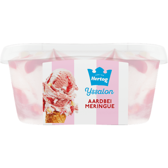 Foto van Hertog Aardbeien merengue op witte achtergrond