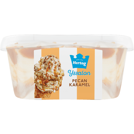Foto van Hertog Pecan karamel op witte achtergrond