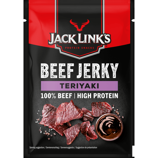 Foto van Jack Link's Beef jerky teriyaki op witte achtergrond