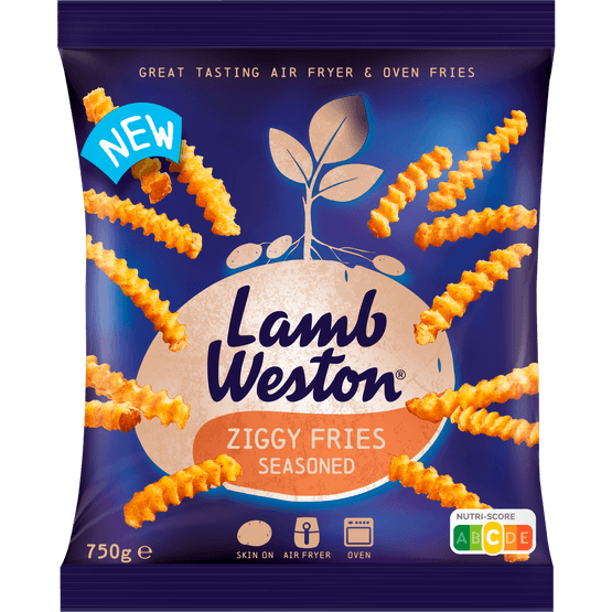 Foto van Lamb Weston Ziggy fries seasoned op witte achtergrond