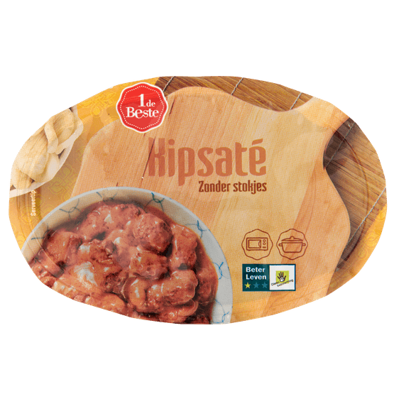 Foto van 1 de Beste Kipsaté op witte achtergrond