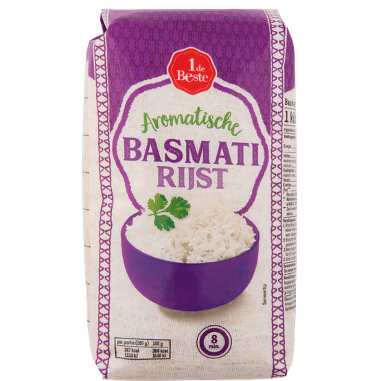 Foto van 1 de Beste Basmatirijst op witte achtergrond