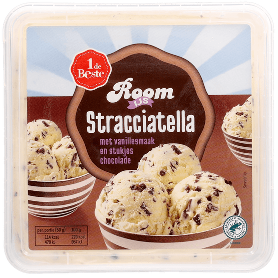 Foto van 1 de Beste Roomijs stracciatella op witte achtergrond