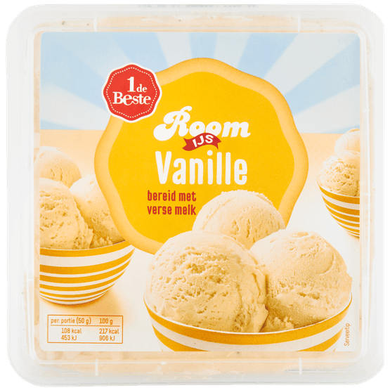 Foto van 1 de Beste Roomijs vanille op witte achtergrond