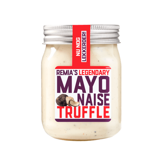 Foto van Remia Mayonaise black truffle op witte achtergrond