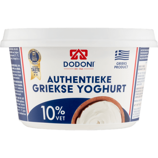Foto van Dodoni Griekse yoghurt 10% op witte achtergrond