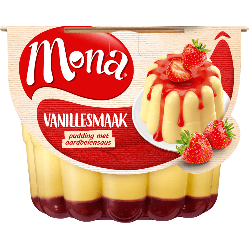 Mona Vanillepudding met aardbeiensaus