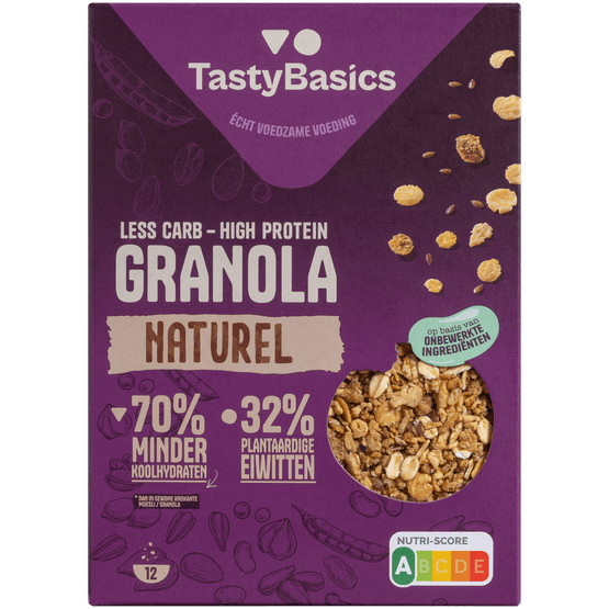 Foto van TastyBasics Granola naturel op witte achtergrond