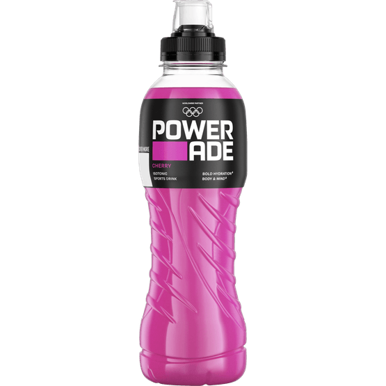 Foto van Powerade Cherry op witte achtergrond