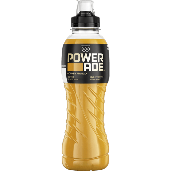 Foto van Powerade Golden mango op witte achtergrond