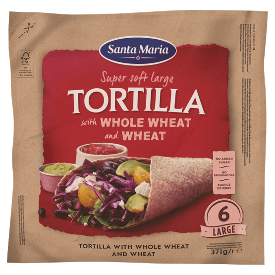Foto van Santa Maria Tortilla whole wheat large 6 stuks op witte achtergrond