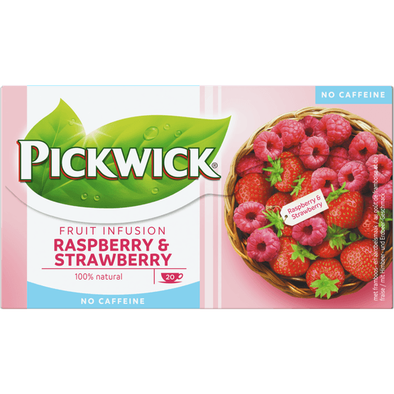 Foto van Pickwick Fruit infusion raspberry & strawberry 20 zakjes op witte achtergrond