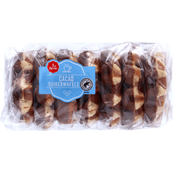 Foto van 1 de Beste Cacao suikerwafels 7 stuks op witte achtergrond