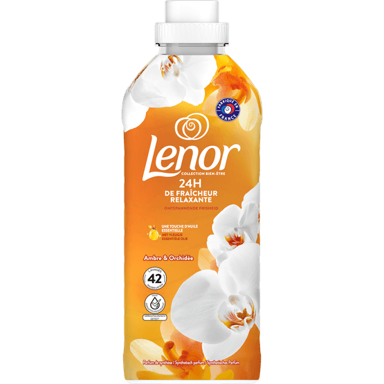 Foto van Lenor Wasverzachter amber & orchidee 42 wasbeurten op witte achtergrond