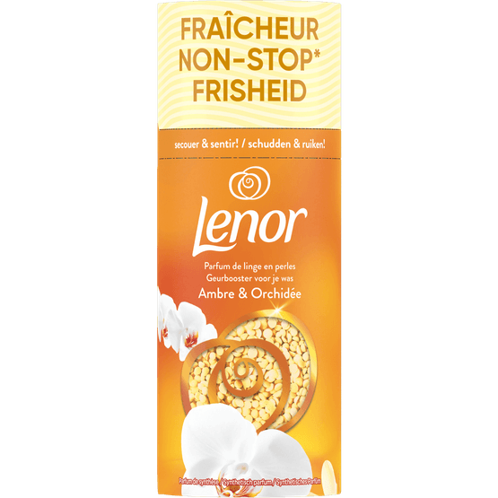 Foto van Lenor Geurparels amber & orchidee op witte achtergrond