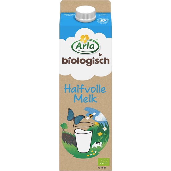 Foto van Arla Biologische halfvolle melk op witte achtergrond