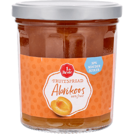 Foto van 1 de Beste Fruitspread abrikoos op witte achtergrond