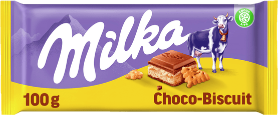 Foto van Milka Chocoladereep choco-biscuit op witte achtergrond