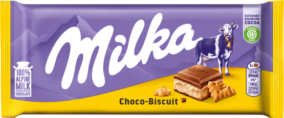 Foto van Milka Chocoladereep choco-biscuit op witte achtergrond