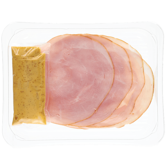 Foto van 1 de Beste Beenhamschotel met honing mosterdsaus op witte achtergrond